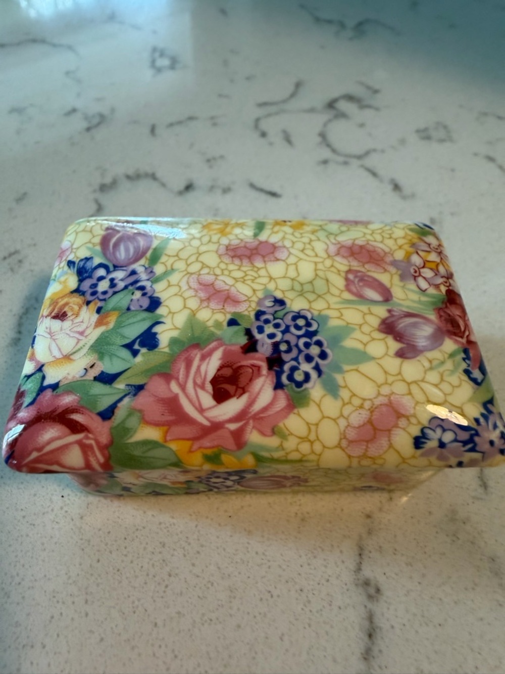 Floral Porcelain Trinket Box in Multicolor